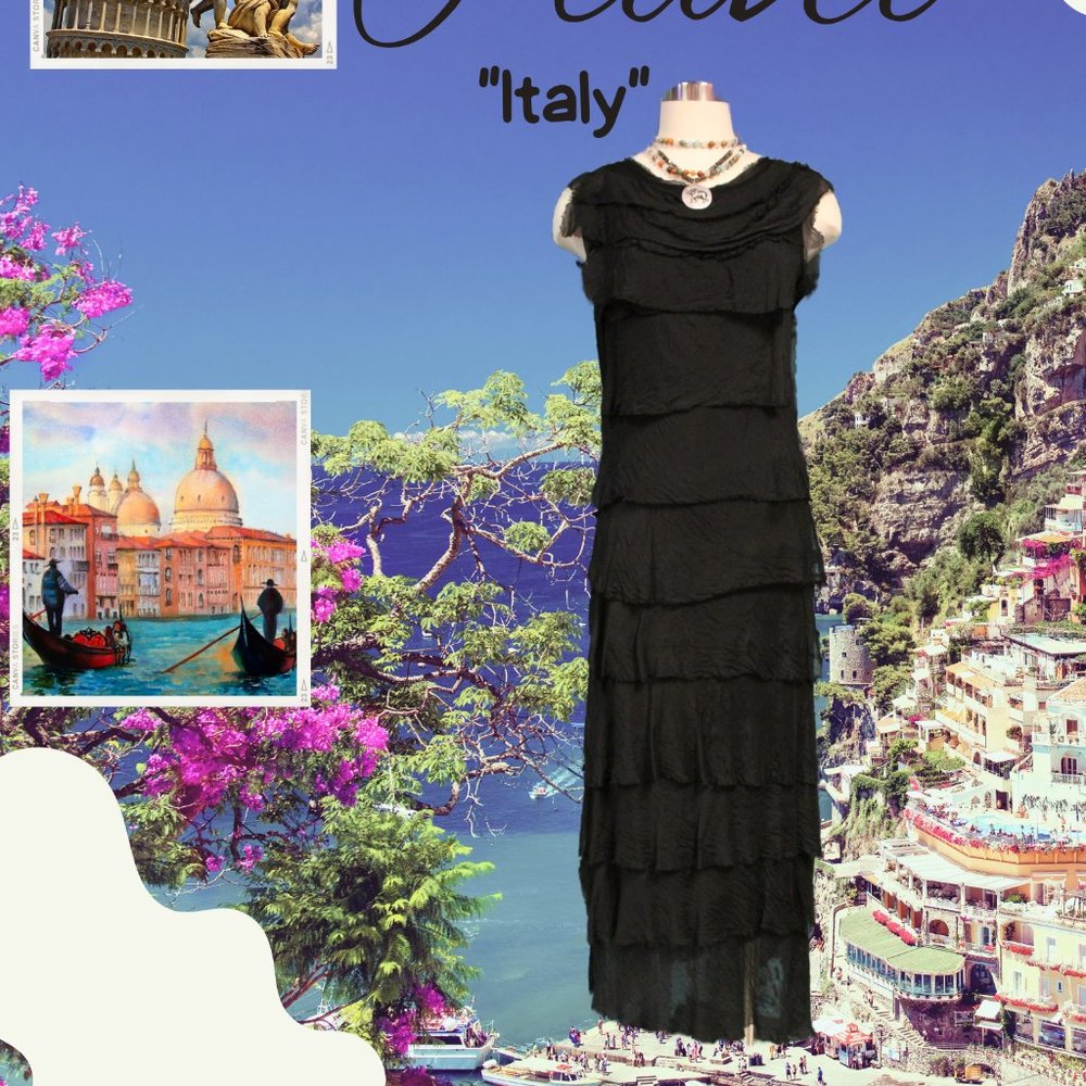 Black Italian silk ruffled dress